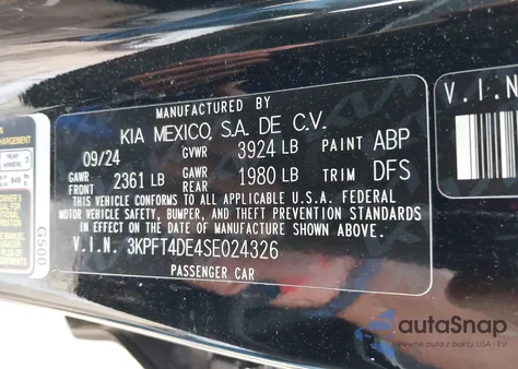 2025 Kia K4 Lxs from USA, damaged, VIN 3KPFT4DE4SE024326